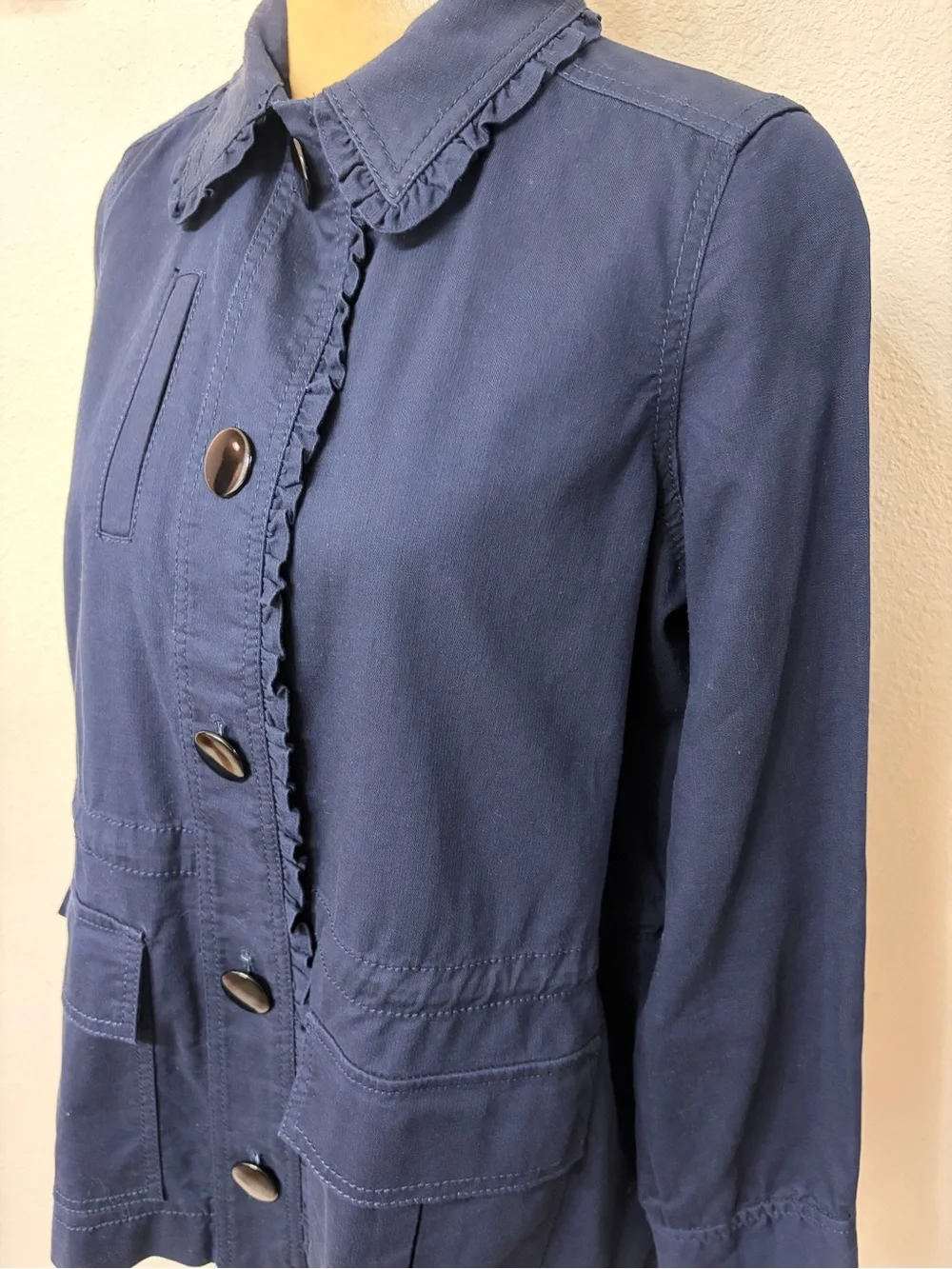 Kate Spade Broome Street Navy Utility Ruffle Chore Jacket XS